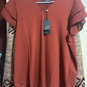 Adrianna Papell Terracotta Blouse with Layered Sleeves